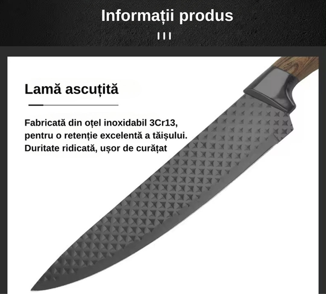 Set 6 Piese Cutite de Bucatarie | 4 Cutite Inox + Foarfeca + Decojitor Ceramic | Manere Ergonomice