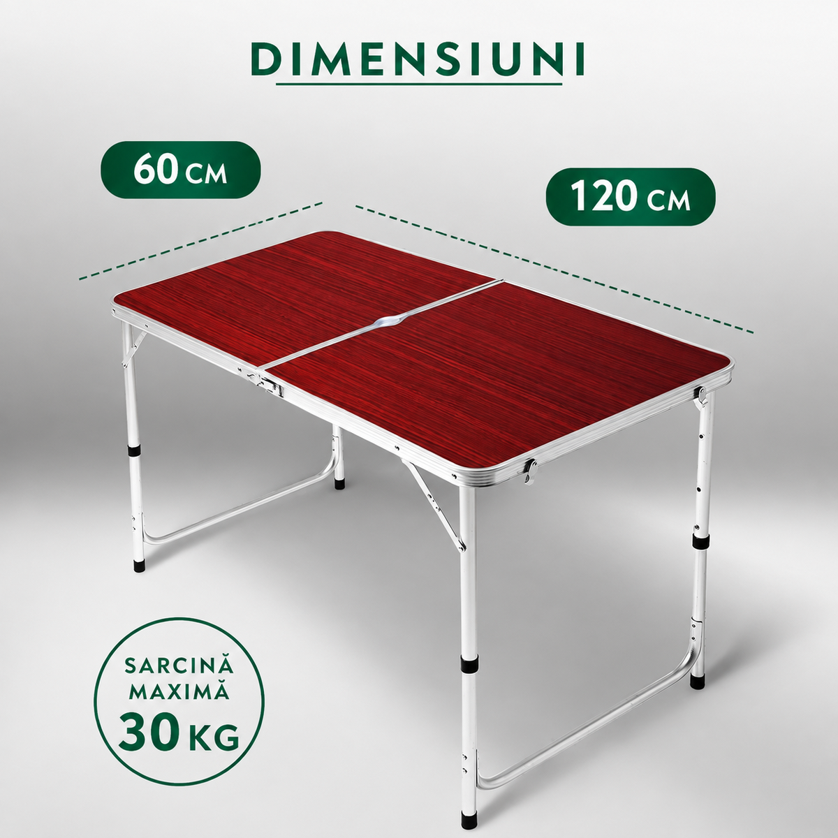 Masa Pliabila Tip Geanta cu 4 Scaune | 120 x 60 cm | Inaltime Reglabila 55-70 cm | Pentru Camping, Picnic, Gradina si Terasa