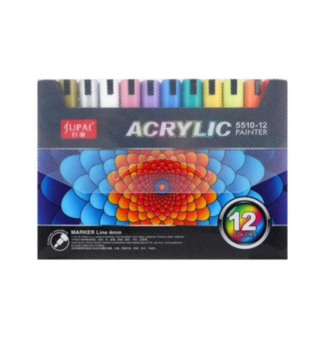 Set de 12 Markere cu vopsea Acrilica foarte pigmentata, cu varf rotund de 4mm , pentru Hartie, Piatra, Lemn, Ceramica, Sticla, Non-toxic