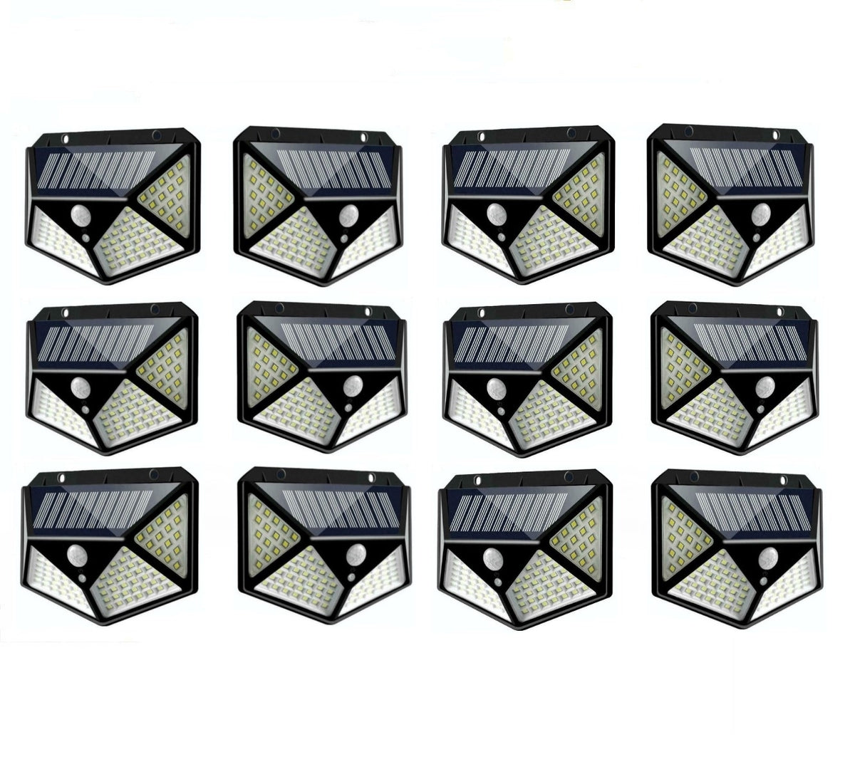 Set 12 Lămpi Solare de Perete cu 100 LED, Senzor de Mișcare 5–7 m și 3 Moduri