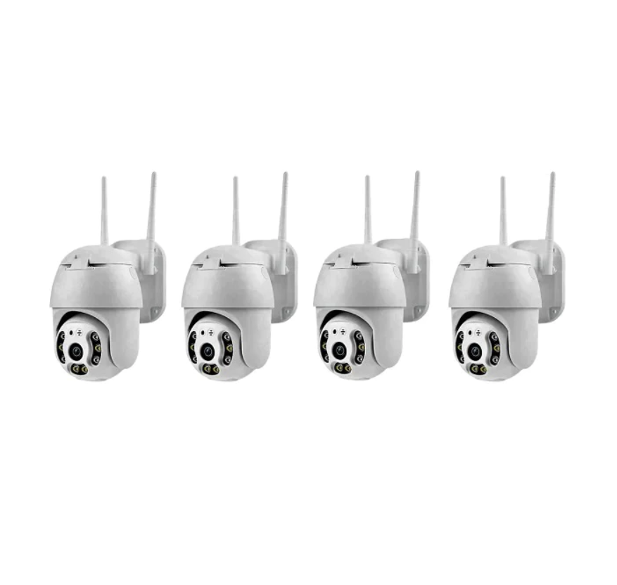Set 4 Camere de Supraveghere WiFi Exterior Full HD, Rotative, cu Detecție Umană și Vedere Color