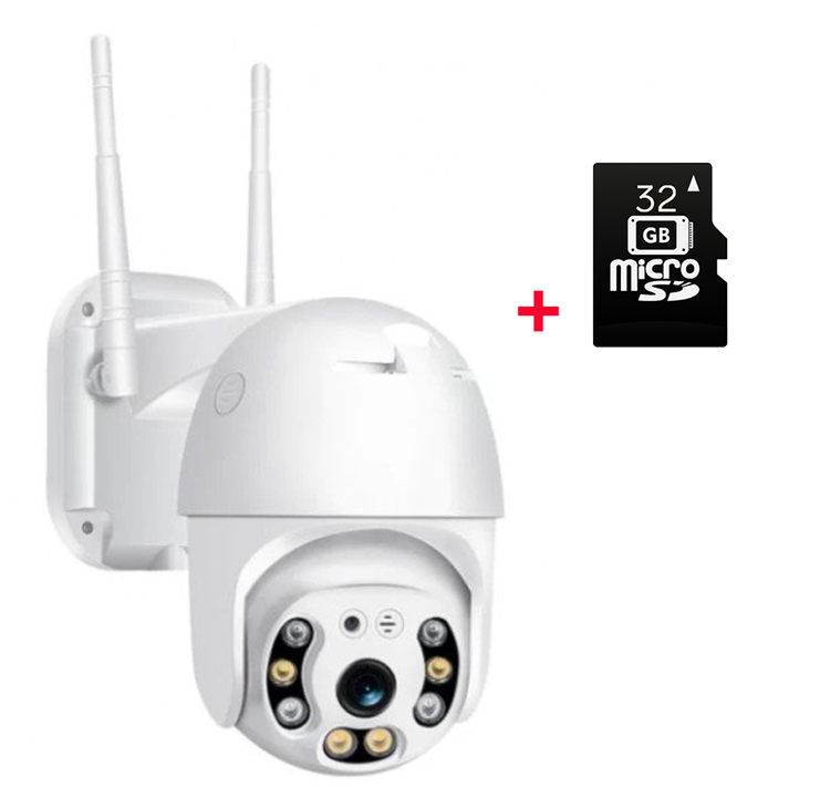 Camera de supraveghere WI-FI, de exterior, rotativ 360°, cu senzor de miscare + Card Memorie 32gb CADOU