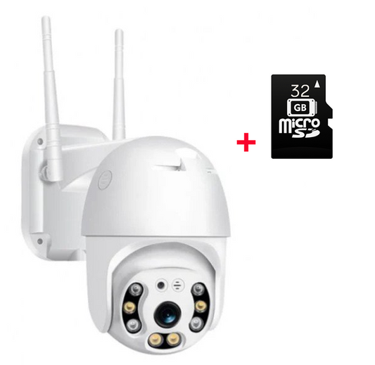 Camera de supraveghere WI-FI, de exterior, rotativ 360°, cu senzor de miscare + Card Memorie 32gb CADOU