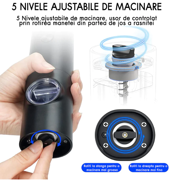 Set 2 Râșnițe Electrice pentru Sare și Piper, Mecanism Ceramic, Încărcare USB, Cutie Cadou