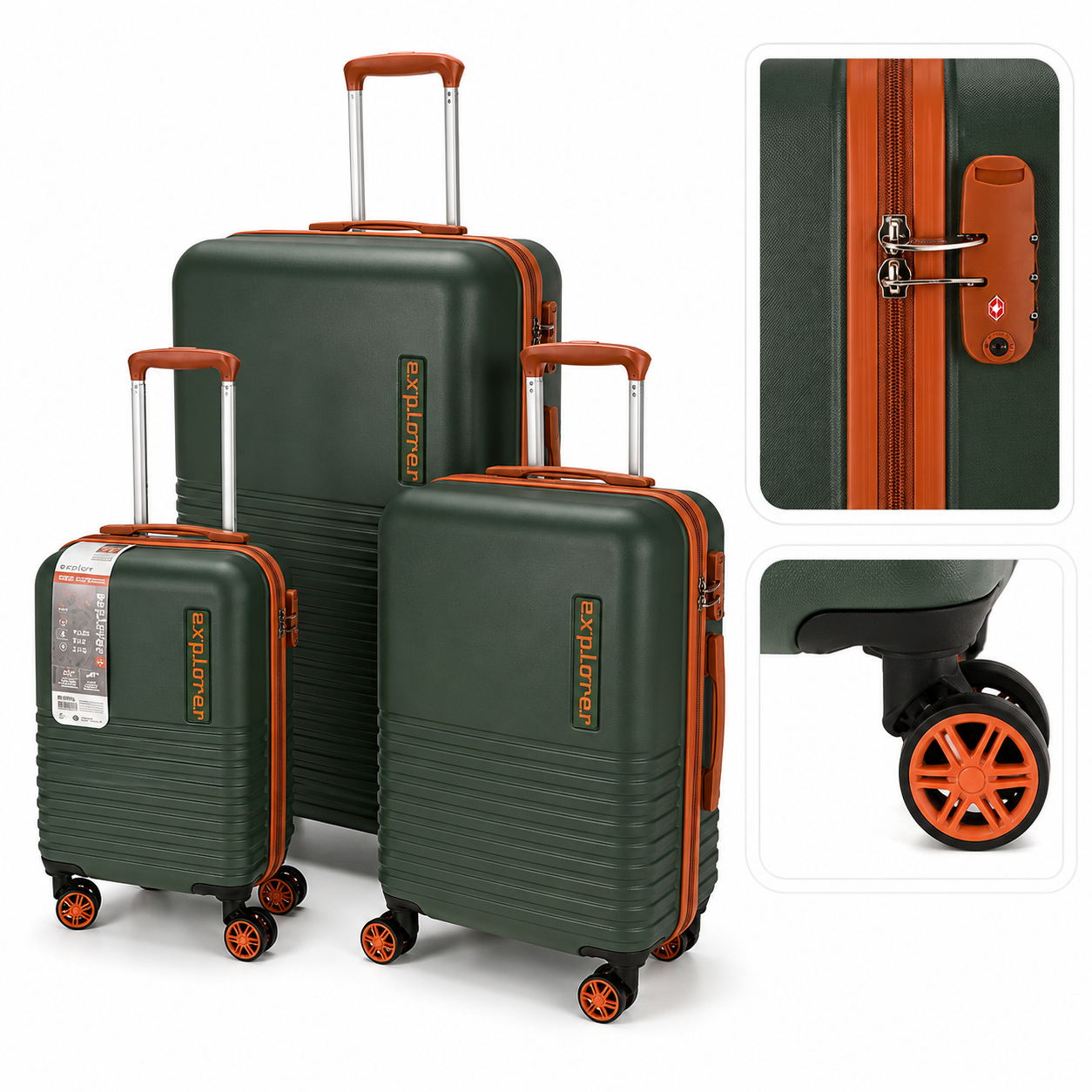 Set 3 Trolere ProWorld Explorer | ABS | 72 / 61 / 53 cm | Roti 360° | Inchidere cu Cod