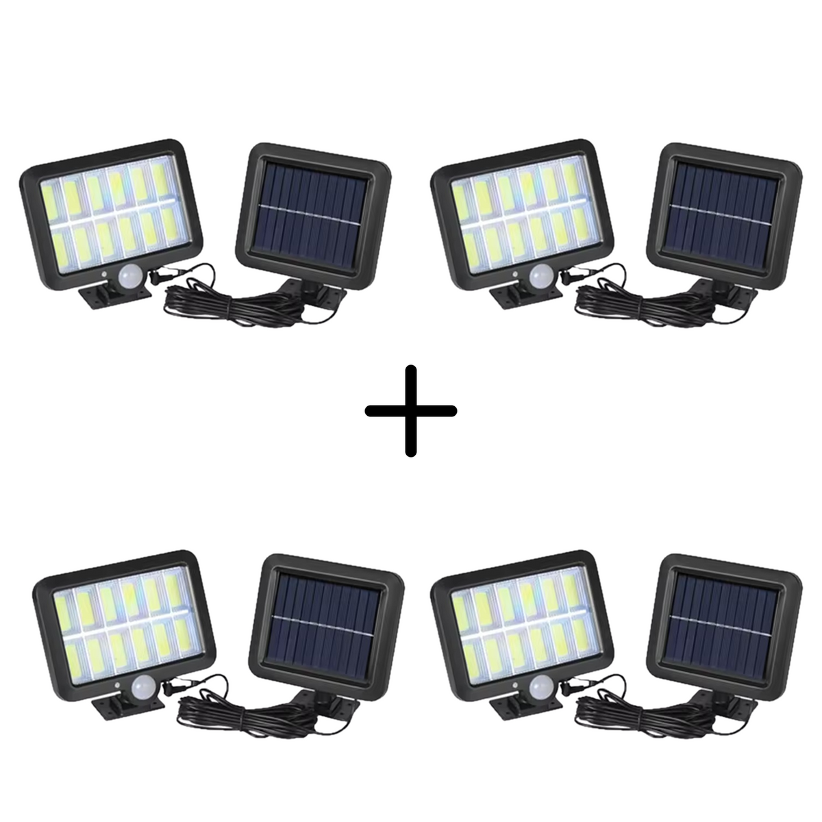 Set 4 Proiectoare Solare COB cu Senzor de Mișcare, Panou Separat cu Cablu 5 m și Telecomandă