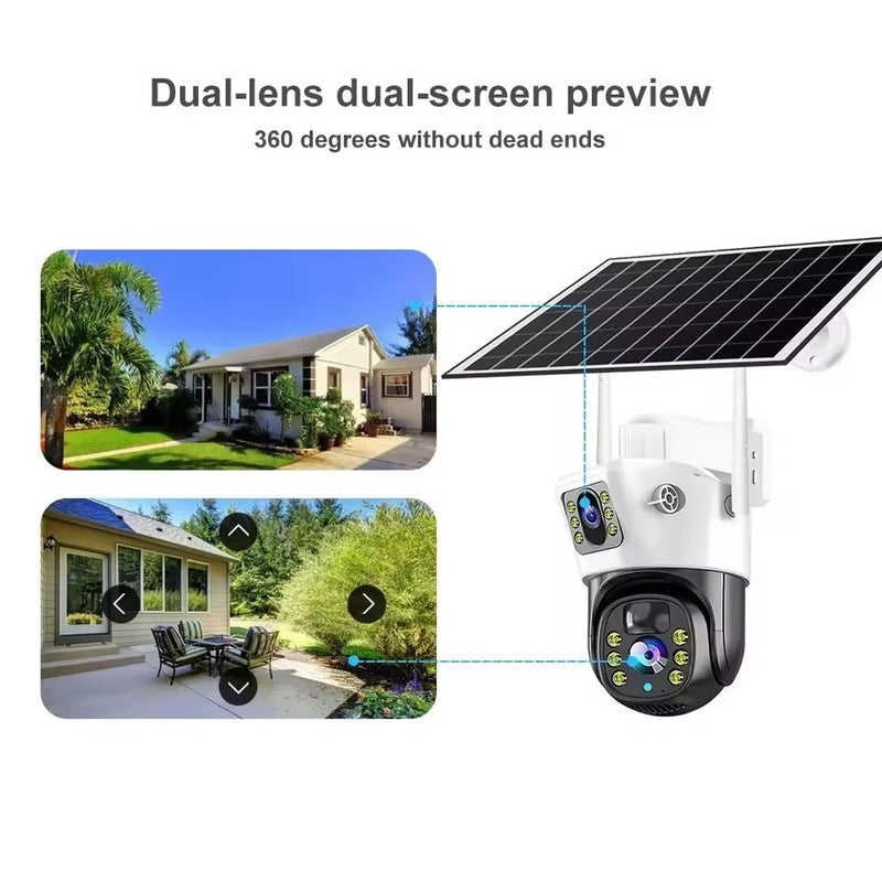 Cameră de Supraveghere WERSTIL 4K 8MP cu Panou Solar și Conexiune 4G, Încărcare Solară, Fără Priză. Alb sau Gri + Card Memorie 32gb CADOU