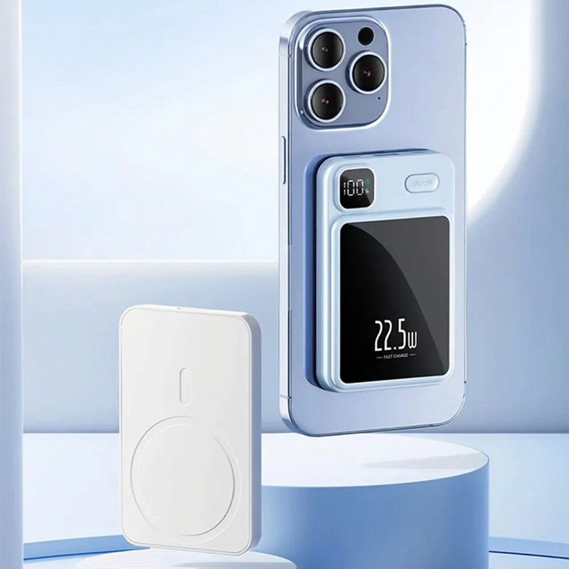 Baterie Externa Wireless, Type-C + USB | 22.5W Fast Charge | Power Bank Afisaj Digital |  20000mAh