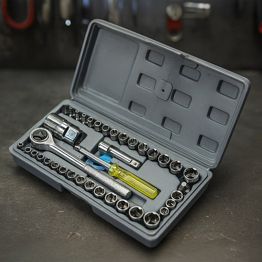 Trusa Chei Tubulare 40 Piese | Clichet Reversibil | Crom Vanadiu | Valiza Depozitare