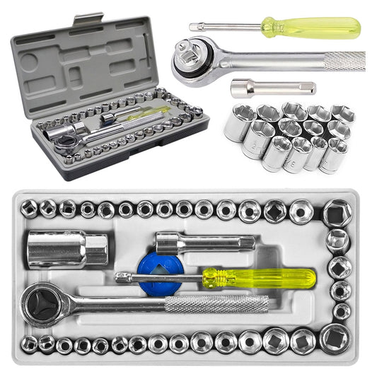 Trusa Chei Tubulare 40 Piese | Clichet Reversibil | Crom Vanadiu | Valiza Depozitare