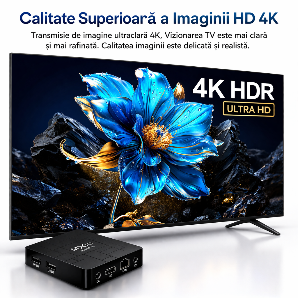 Android TV Box MX10 K2 | Android 13 | 4K | WiFi Dual Band | Telecomanda Vocala | Quad Core | 1.5GB RAM 8GB ROM