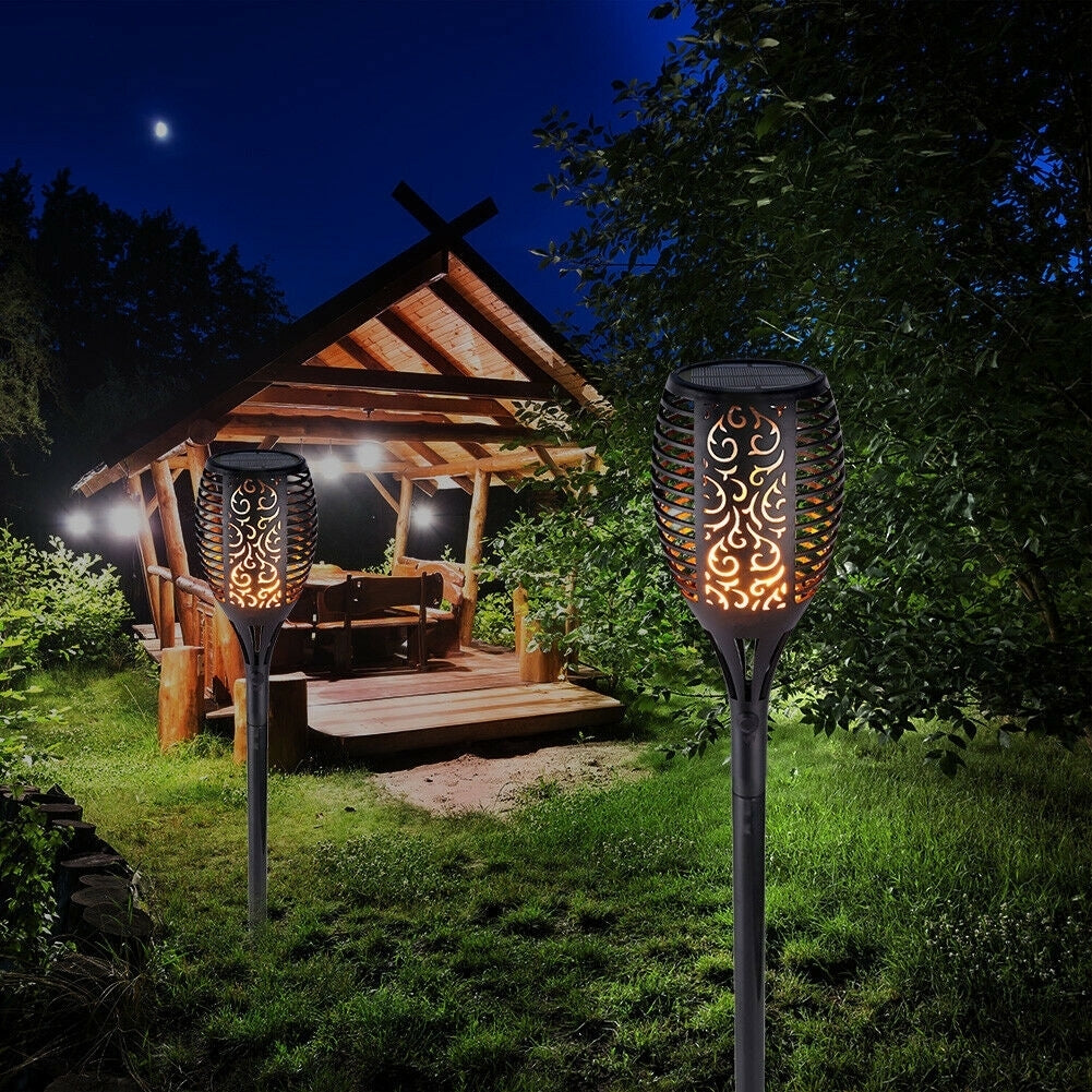 Set 6 Lampi solare cu efect flacara, 12 LED-uri, rezistenta la apa