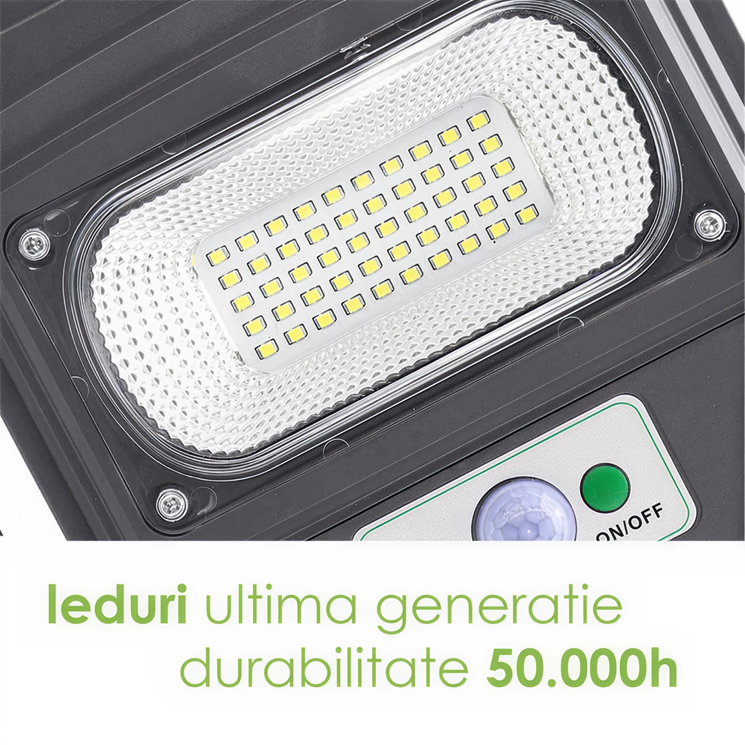 Promotie 1+1 Lampa Stradala Solara 200W | 4 COB | Proiector LED Cu Panou Solar Incorporat Si Telecomanda