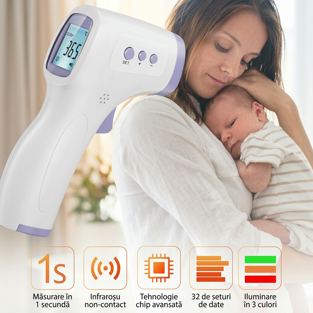 Pachet Promotional | Termometru Noncontact Infrarosu + Pulsoximetru | Ecran LCD | Masurare Temperatura si SpO2