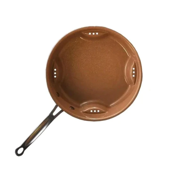 Tigaie Ceramică AirFry 28 cm cu Orificii de Aerisire, Capac de Sticlă și Mâner Metalic