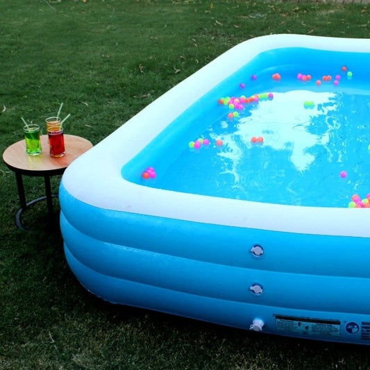Piscină Gonflabilă Dreptunghiulară cu 3 Inele, din PVC Rezistent – Ideală pentru Copii și Familie