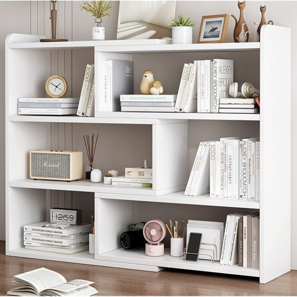 Bibliotecă Extensibilă și Rotativă cu 6 Compartimente, 40–80 cm, pentru Colț sau Perete, Albă