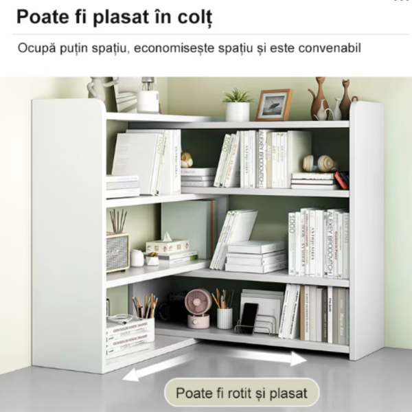 Bibliotecă Extensibilă și Rotativă cu 6 Compartimente, 40–80 cm, pentru Colț sau Perete, Albă