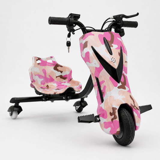 Trotinetă Electrică de Drift pentru Copii 36V, 250W, 3 Roți, Camo Pink