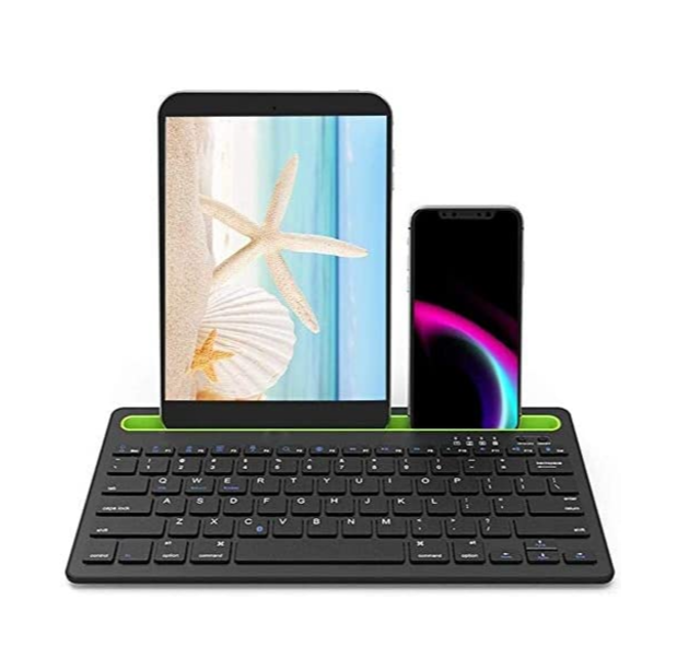 Tastatură Bluetooth cu Suport pentru Tabletă și Telefon, 2 Canale, iOS, Android și Windows