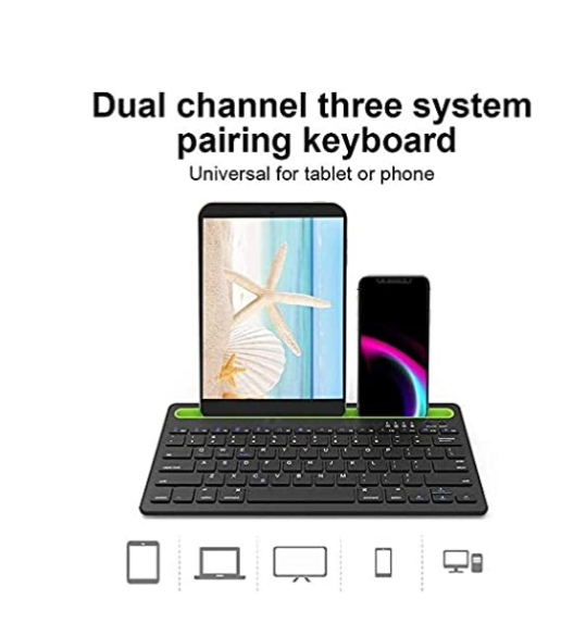 Tastatură Bluetooth cu Suport pentru Tabletă și Telefon, 2 Canale, iOS, Android și Windows