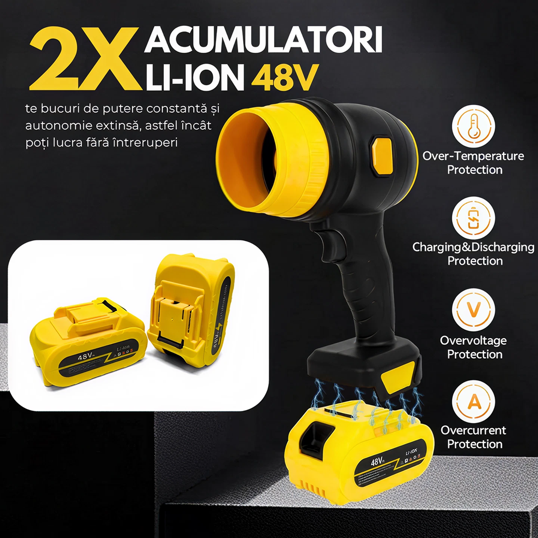 Suflanta Aer Turbo Portabila | 2 Acumulatori 48V | 1050W | 34000 RPM | Compacta