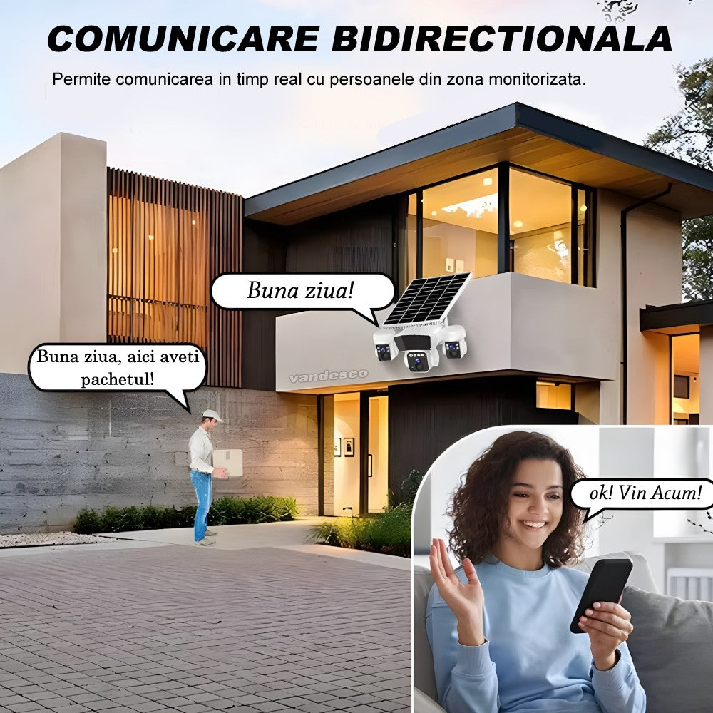 Camera Supraveghere, 3 Lentile, cu Panou Solar, Conexiune 4G, Rotatie 360°, Zoom 10x, Card Memorie Cadou