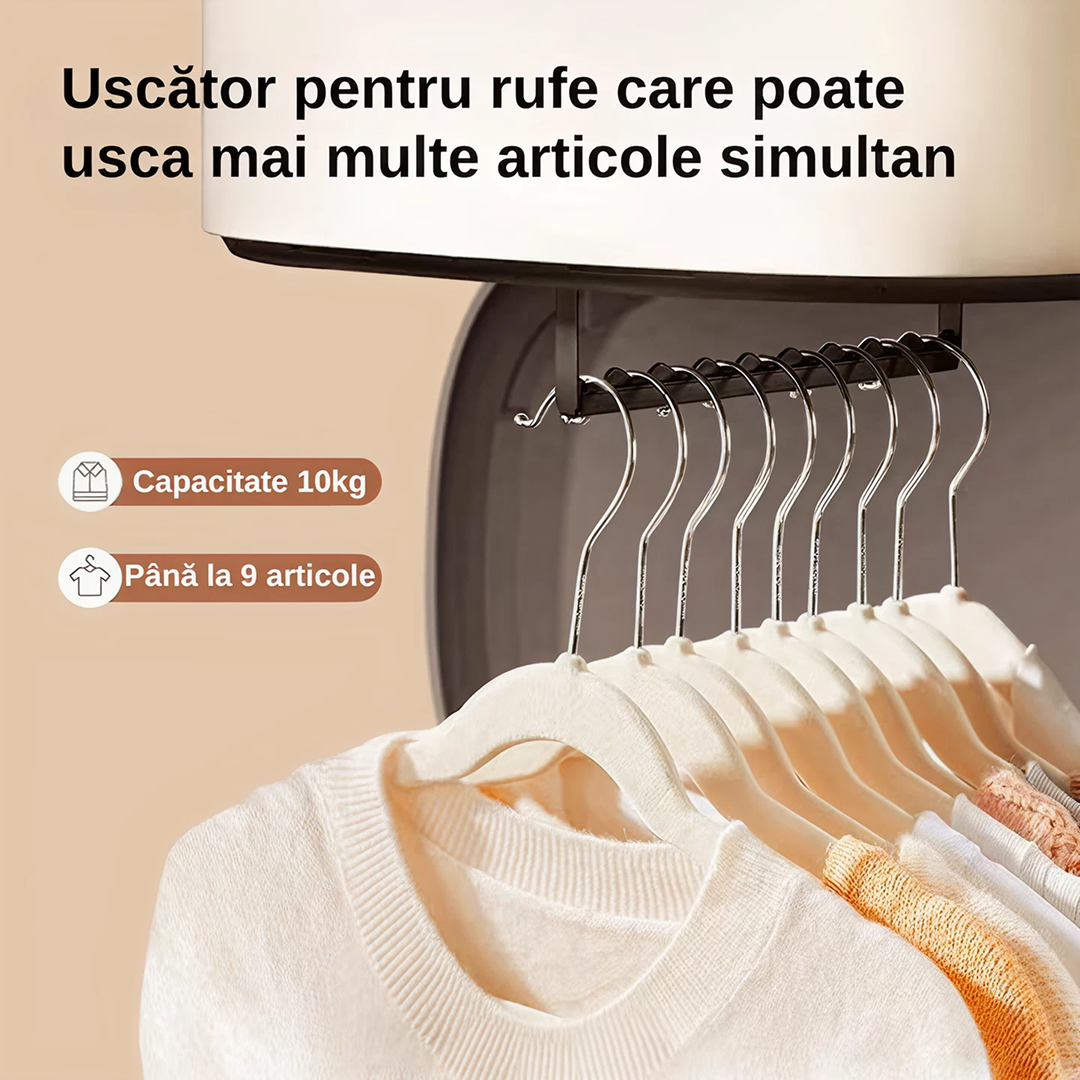 Uscator Electric Portabil 600W | Temporizare 1-8 Ore | Sterilizare UV | Capacitate 10 Kg | Aer Cald 360°
