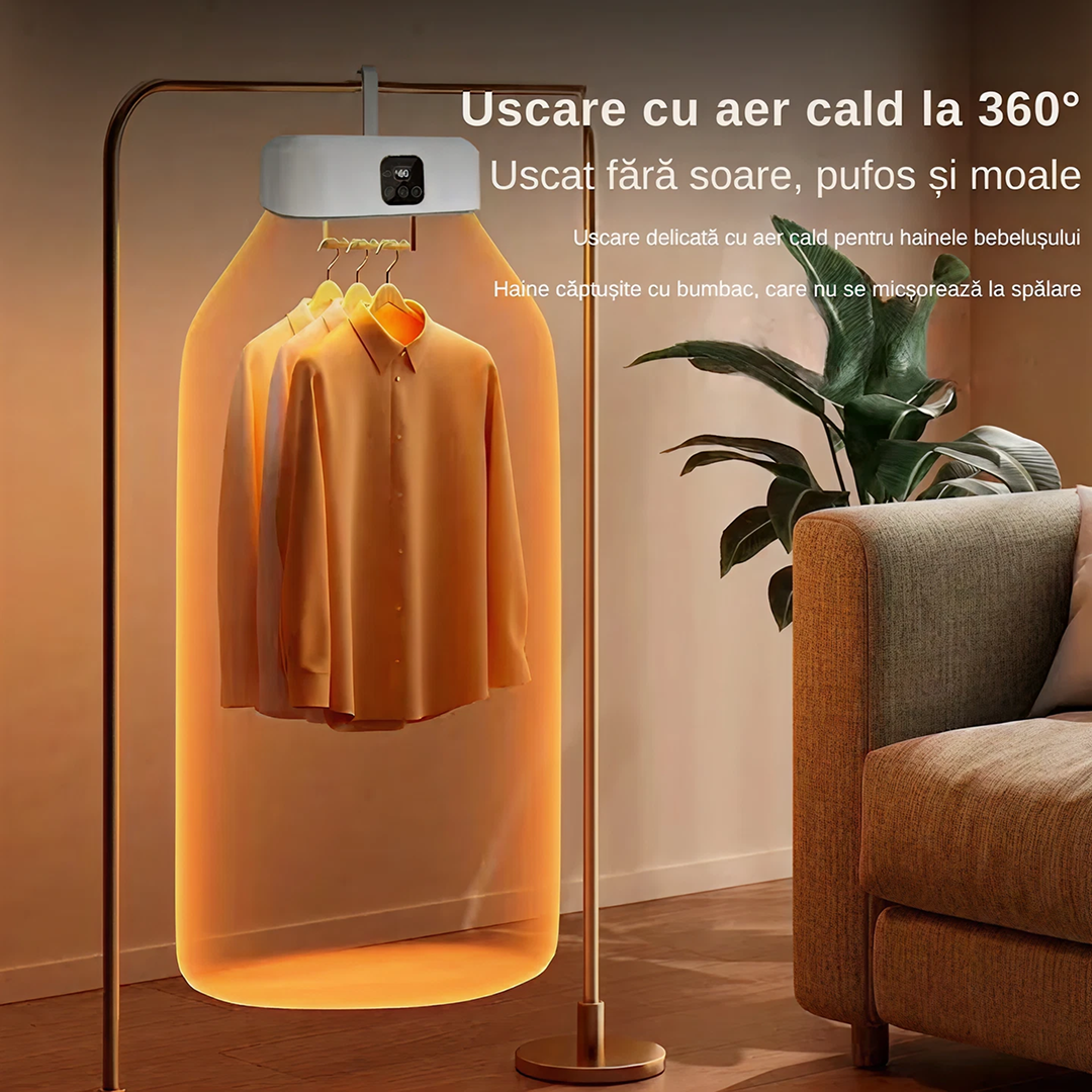 Uscator Electric Portabil 600W | Temporizare 1-8 Ore | Sterilizare UV | Capacitate 10 Kg | Aer Cald 360°