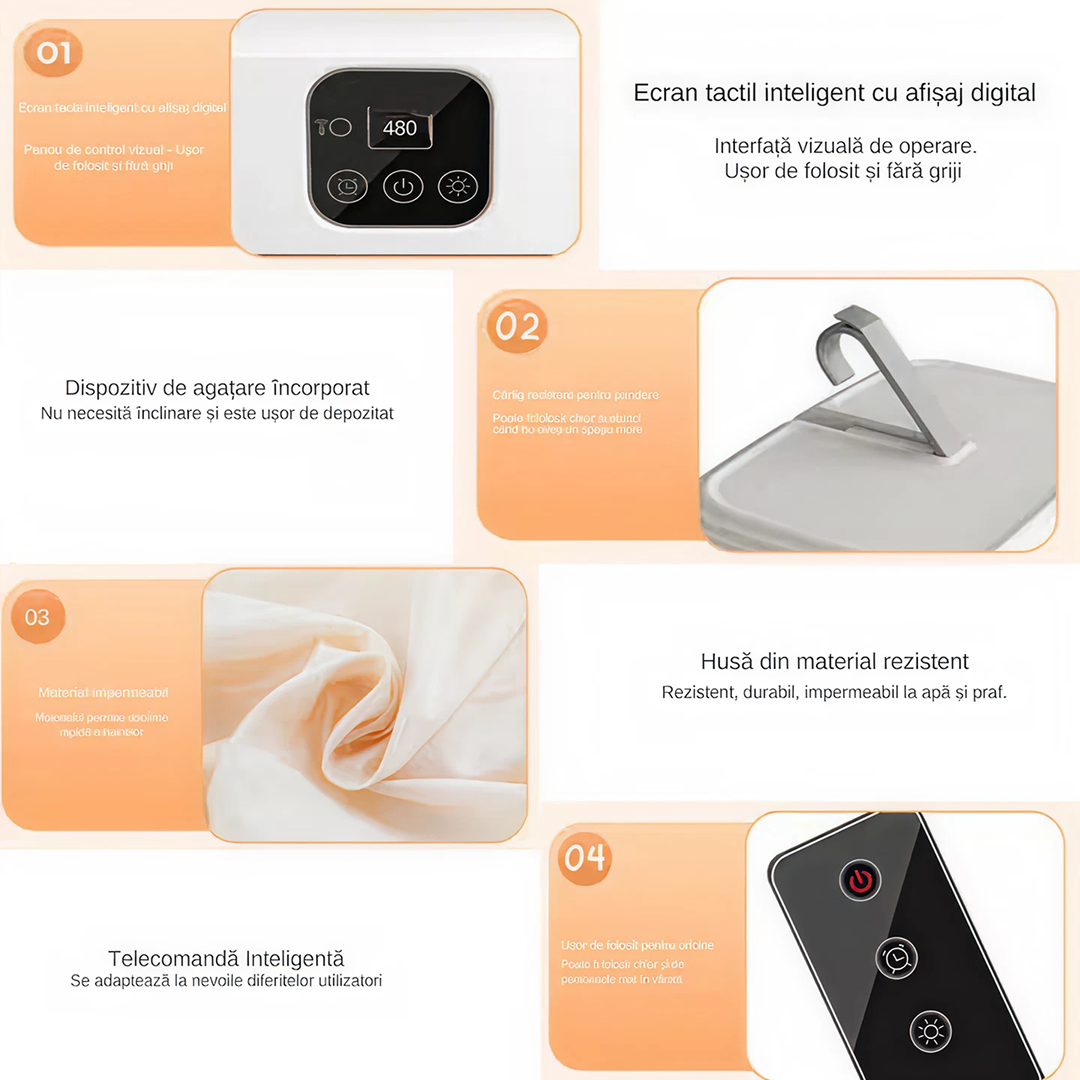 Uscator Electric Portabil 600W | Temporizare 1-8 Ore | Sterilizare UV | Capacitate 10 Kg | Aer Cald 360°