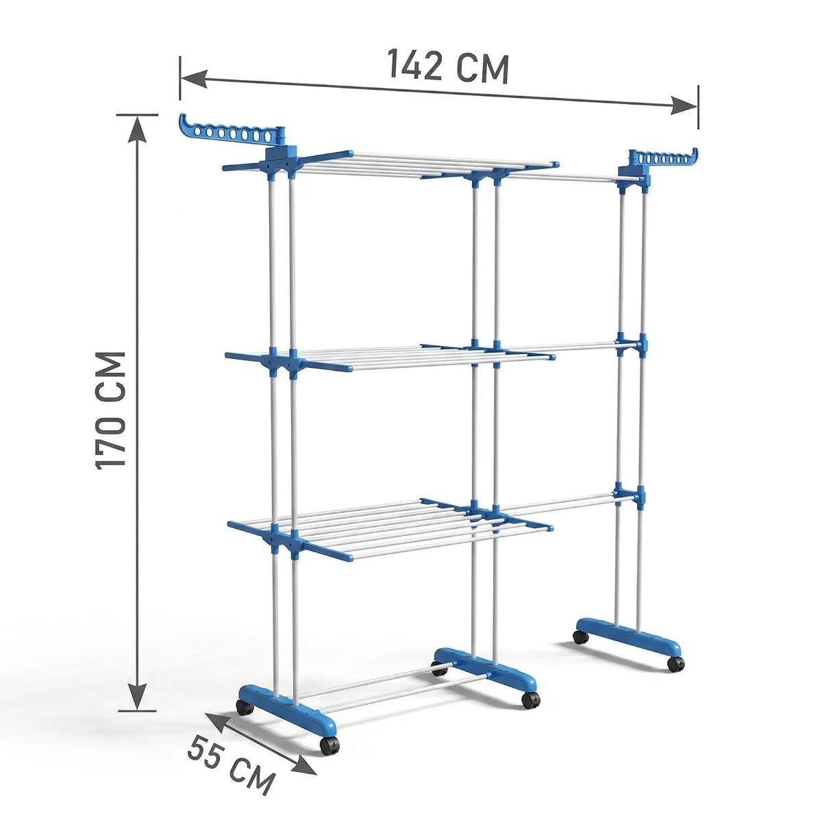 Uscător Rufe Vertical Dublu Pliabil, Anti-Rugină, 170 cm, Albastru