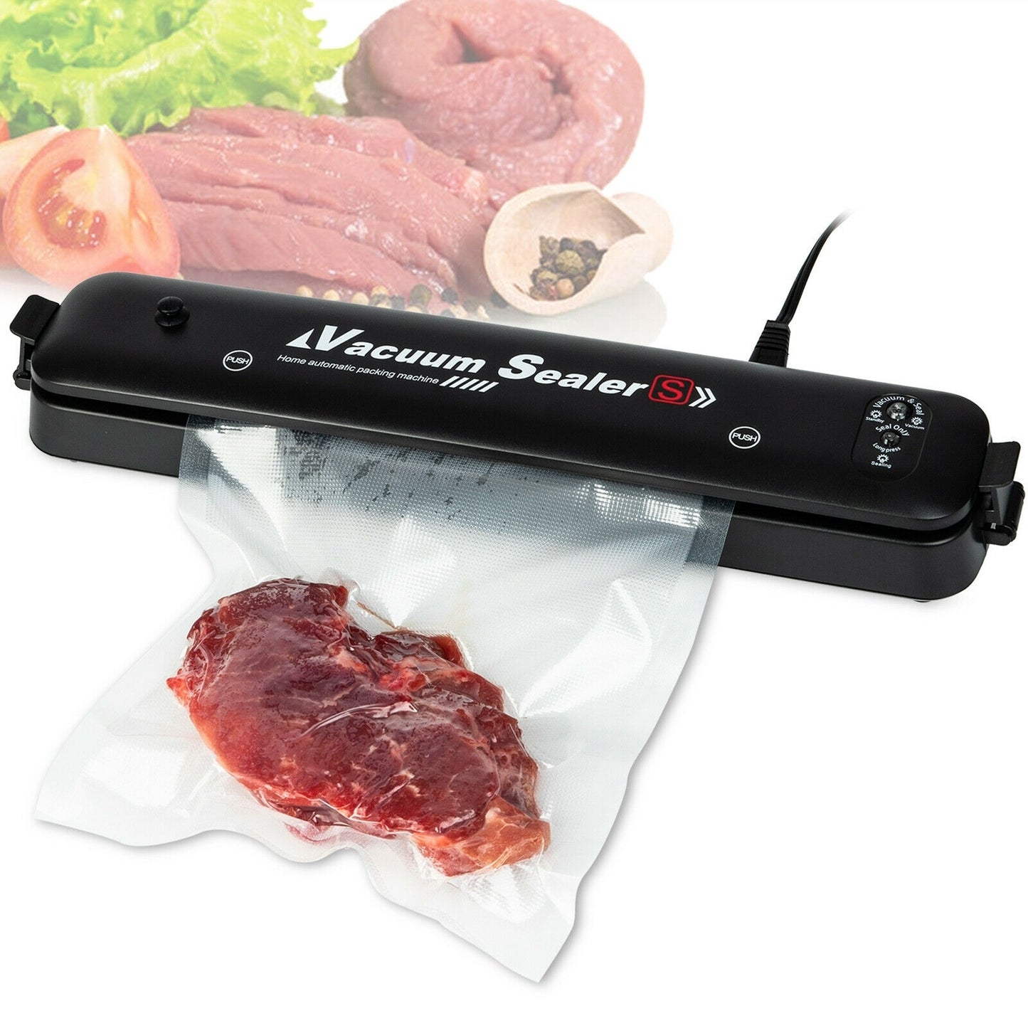 Aparat de vidat alimente, automat, negru, 90w + 30 pungi pentru vidat
