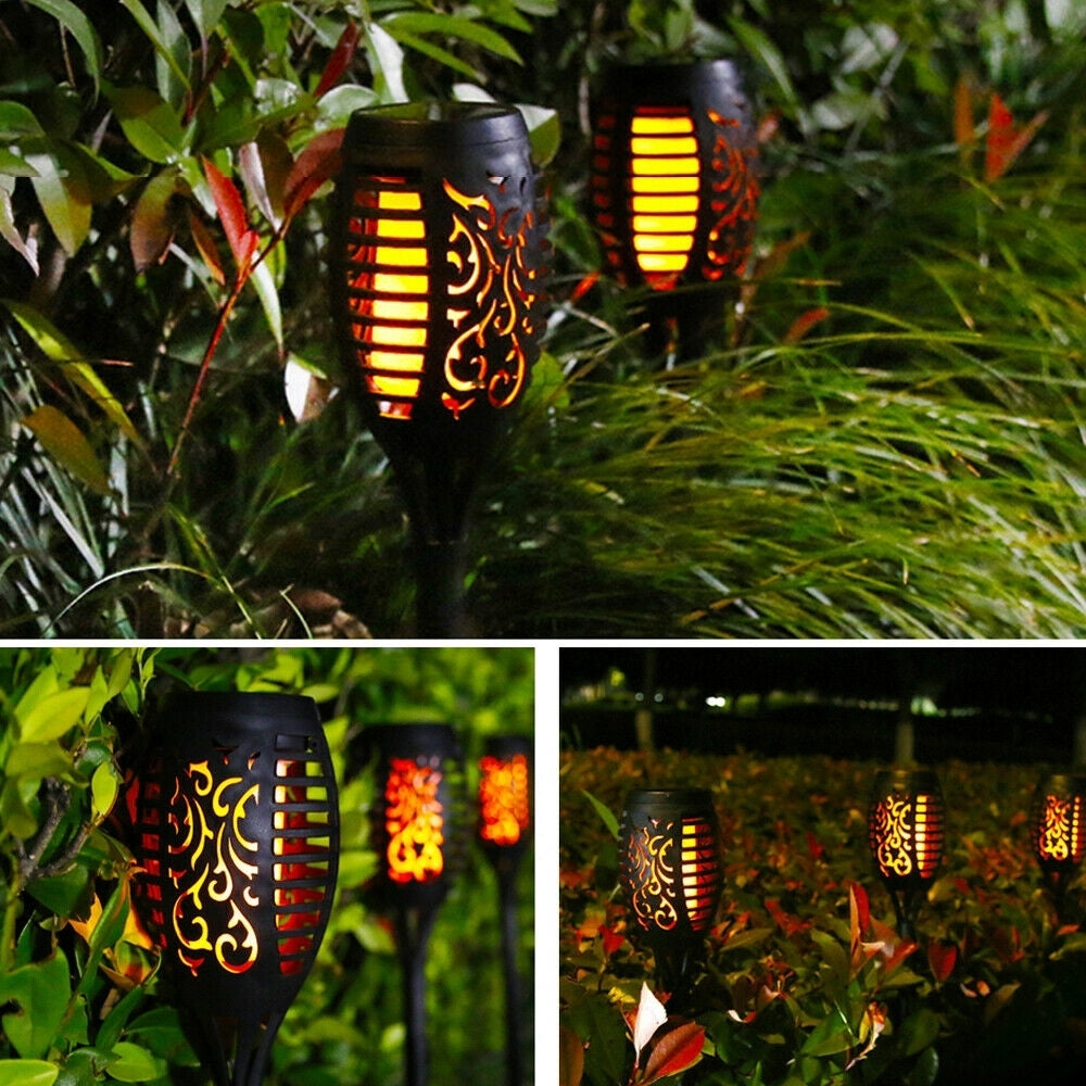 Set 6 Lampi solare cu efect flacara, 12 LED-uri, rezistenta la apa