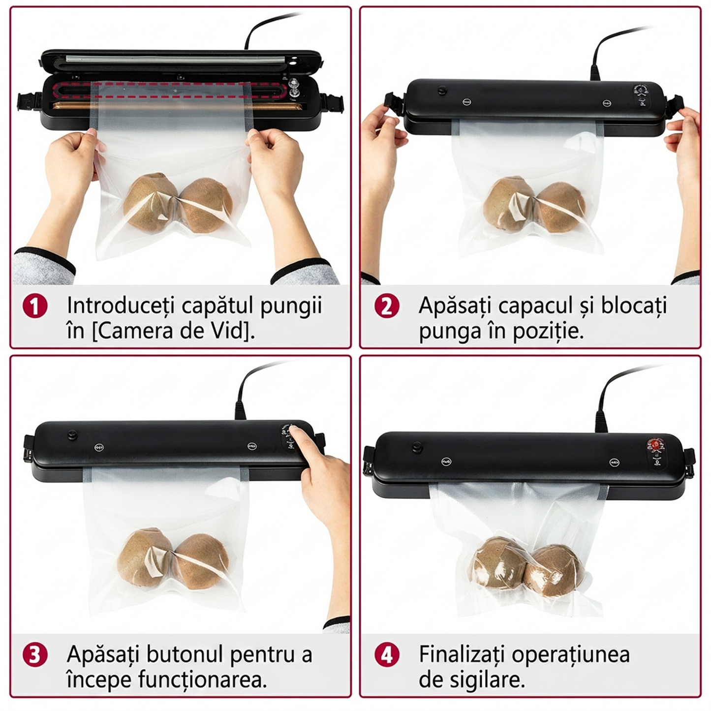 Aparat de Sigilat si Vidat Alimente | 220V 90W | Mod Automat si Manual | Indicator LED | Alimente Uscate si Umede | Compact Portabil