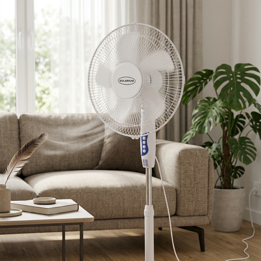 Ventilator cu Picior 40W | Diametru 40cm | Inaltime Reglabila 100-118cm | 3 Trepte Viteza | Oscilatie 90° | Alb | 56.6dB