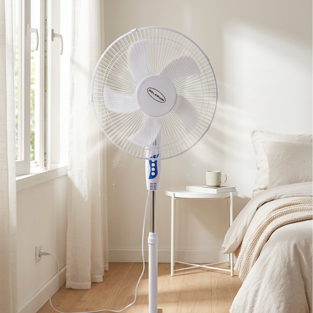 Ventilator cu Picior 40W | Diametru 40cm | Inaltime Reglabila 100-118cm | 3 Trepte Viteza | Oscilatie 90° | Alb | 56.6dB