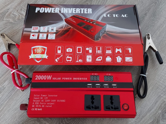 Invertor Auto pentru Sistem Solar, 12V, Display Dublu cu 4 Mufe USB, 2 Iesiri