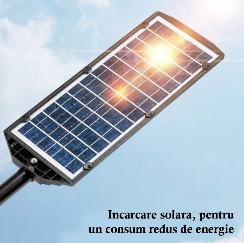 Lampă Stradală Solară 120W cu LED COB, Senzor de Mișcare, Telecomandă și Kit de Montaj