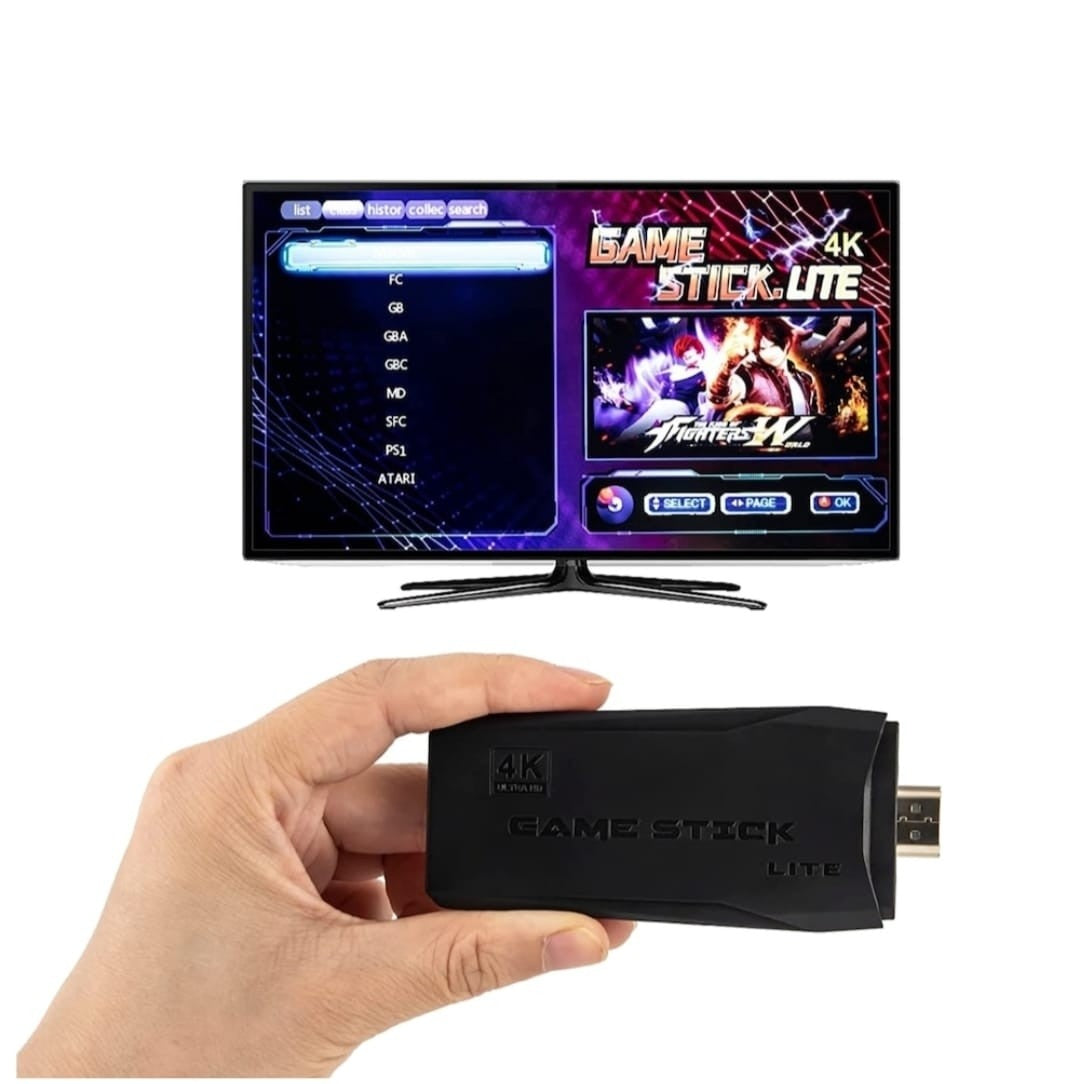 Consola De Jocuri Retro Tip Stick 64GB – 10000 Jocuri, 9 Emulatoare, 2x Controller Wireless 2.4GHz, HDMI, USB
