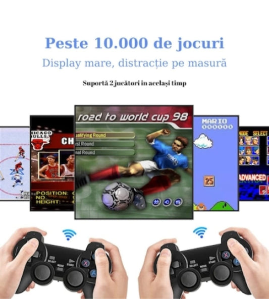 Consola De Jocuri Retro Tip Stick 64GB – 10000 Jocuri, 9 Emulatoare, 2x Controller Wireless 2.4GHz, HDMI, USB