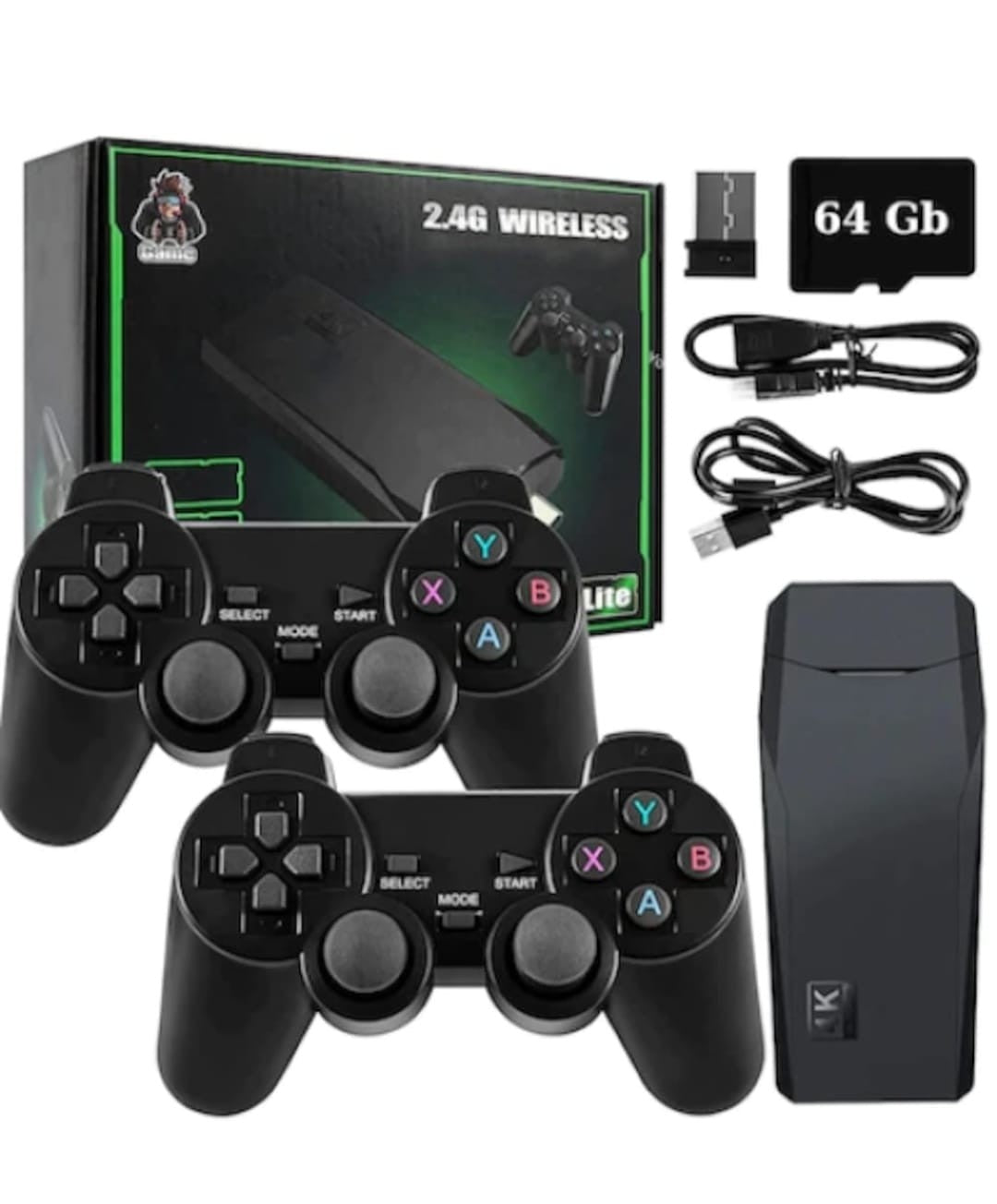 Consola De Jocuri Retro Tip Stick 64GB – 10000 Jocuri, 9 Emulatoare, 2x Controller Wireless 2.4GHz, HDMI, USB