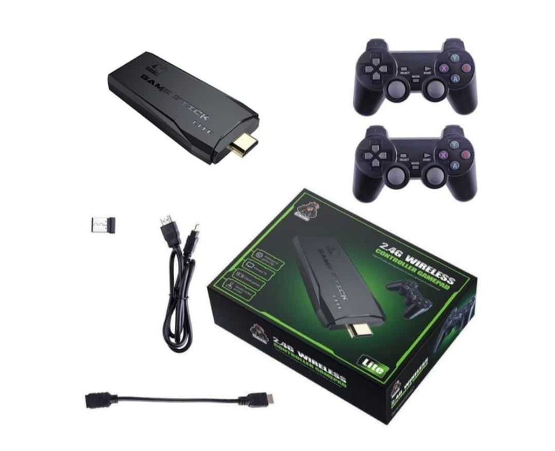 Consola De Jocuri Retro Tip Stick 64GB – 10000 Jocuri, 9 Emulatoare, 2x Controller Wireless 2.4GHz, HDMI, USB