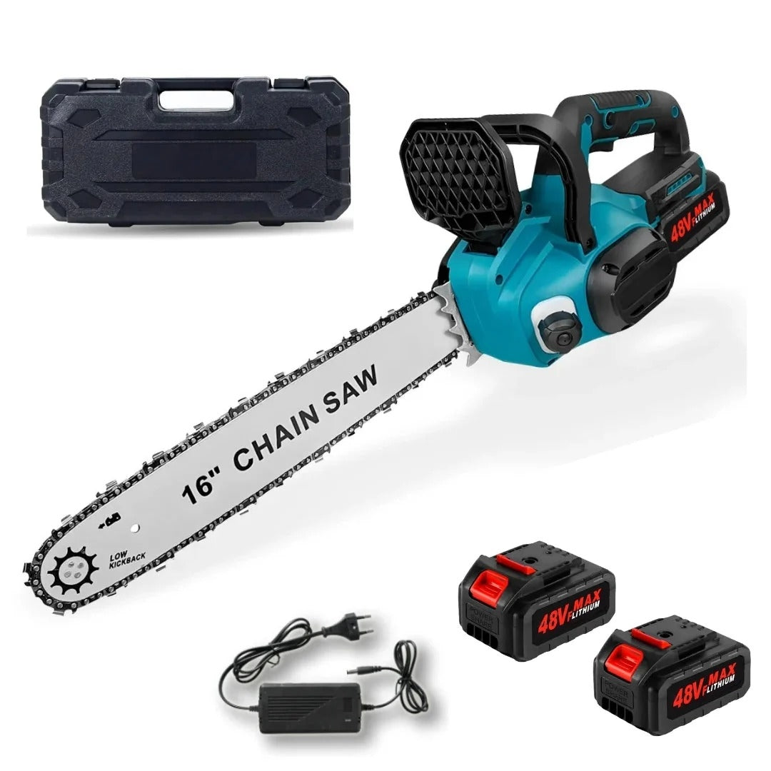 Drujbă cu Acumulator 48V, Motor Brushless, Lamă 40 cm, 2 Acumulatori 6Ah, Ungere Automată