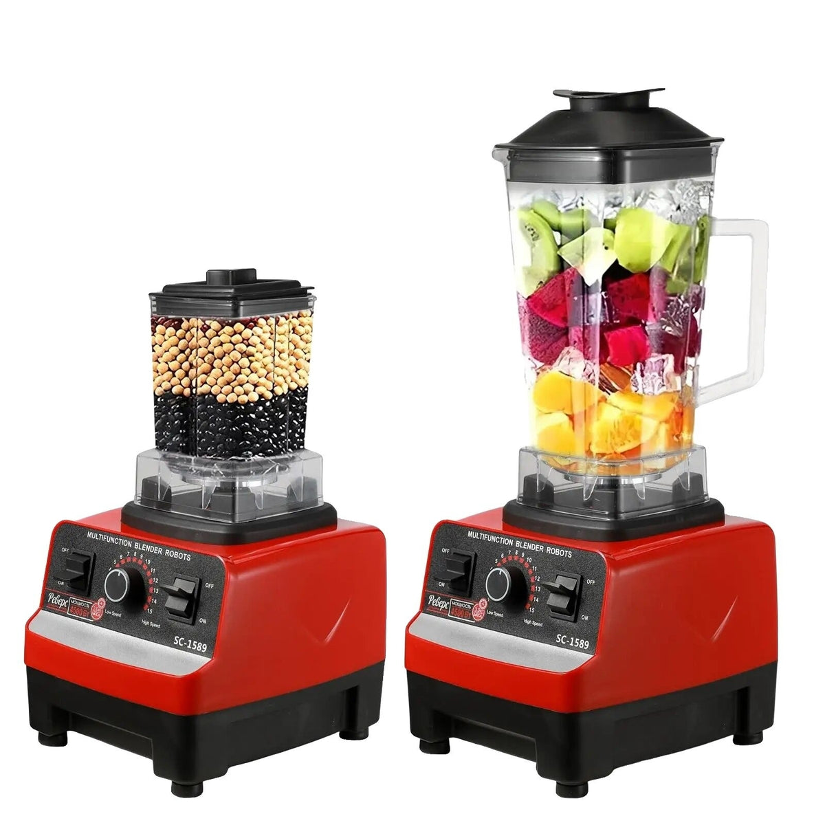 Blender 2 în 1 cu Vas de 2 L și Râșniță de 0,5 L, 15 Viteze, Pulse, Pisează Gheață