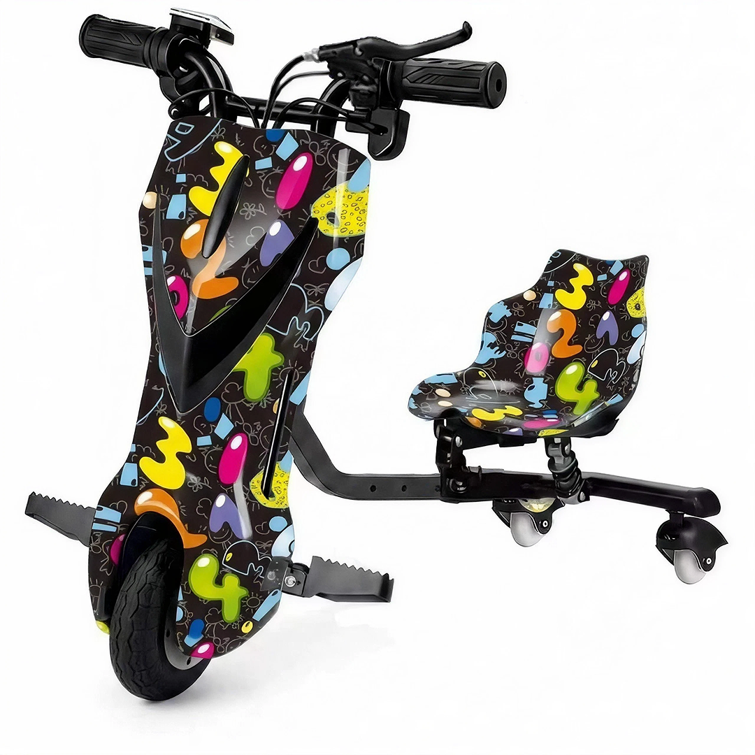 Trotinetă Electrică de Drift pentru Copii 36V, 250W, 3 Roți, Graffiti Multicolor